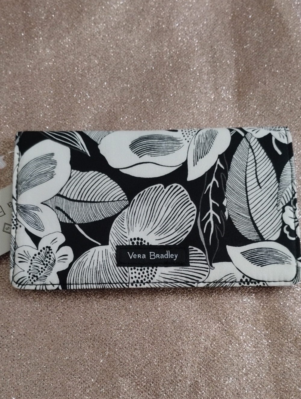 Nwt Vera Bradley Black & White Floral Print Checkbook Holder